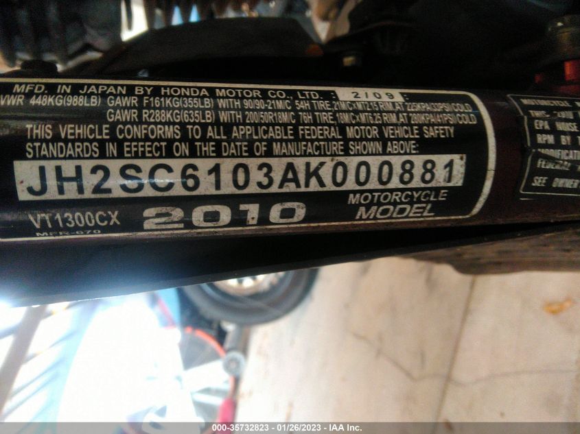 2010 HONDA VT1300 CX JH2SC6103AK000881