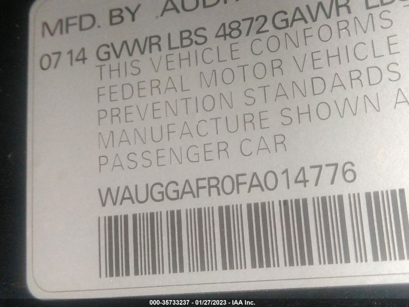 2015 AUDI S5 PREMIUM PLUS WAUGGAFR0FA014776