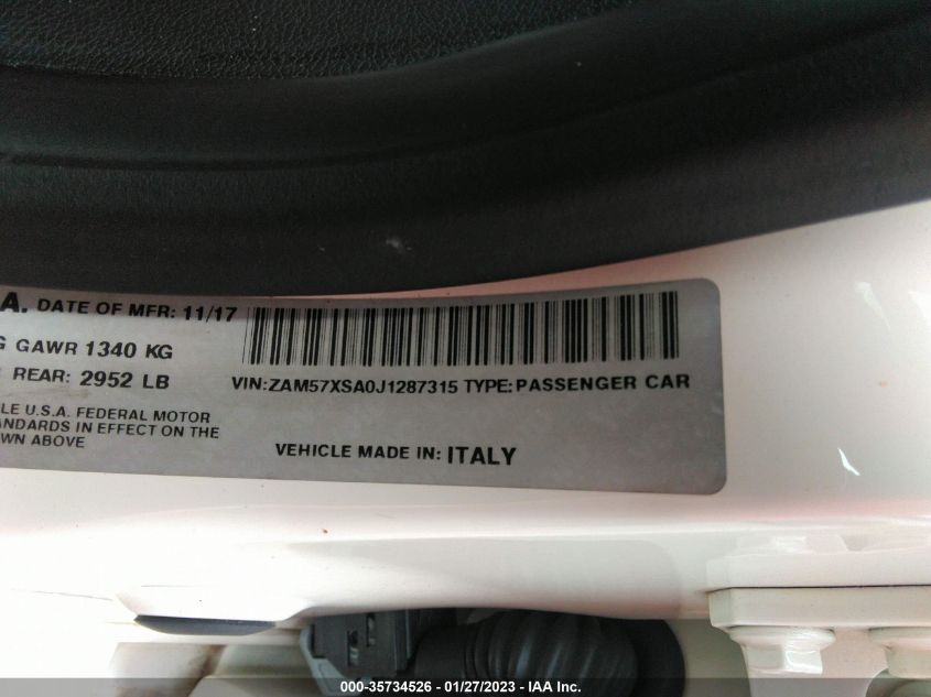 2018 MASERATI GHIBLI ZAM57XSA0J1287315