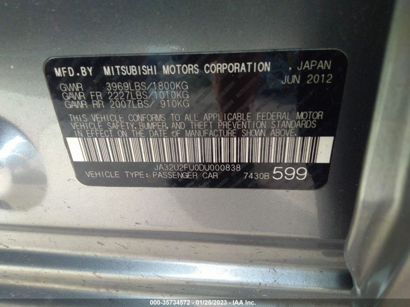 2013 MITSUBISHI LANCER ES JA32U2FU0DU000838
