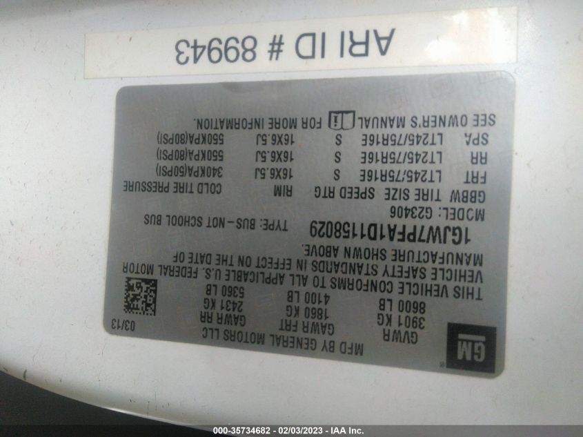 2013 GMC SAVANA PASSENGER LS 1GJW7PFA1D1158029