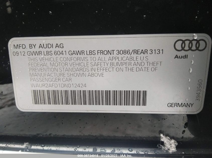 2013 AUDI A8 L 4.0L WAUR2AFD1DN012424