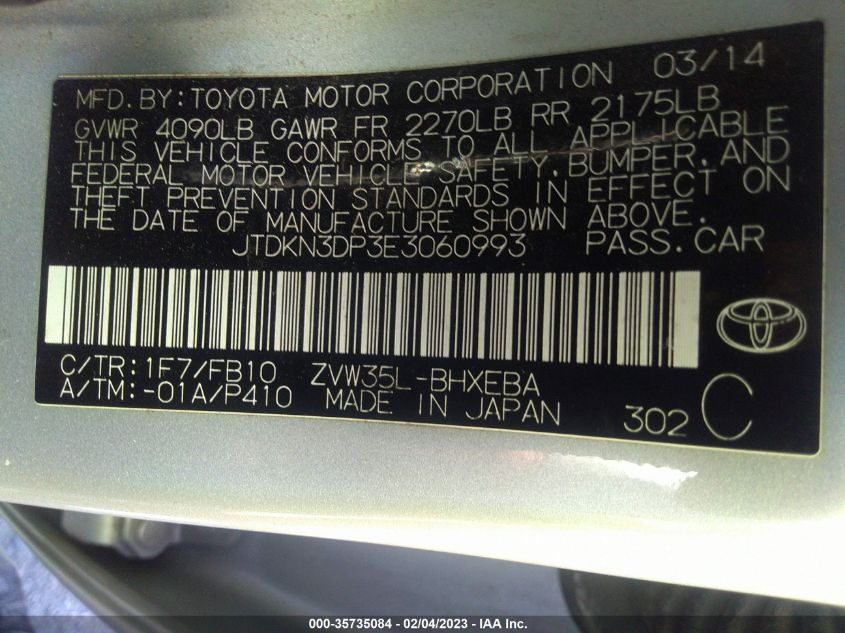 2014 TOYOTA PRIUS PLUG-IN JTDKN3DP3E3060993