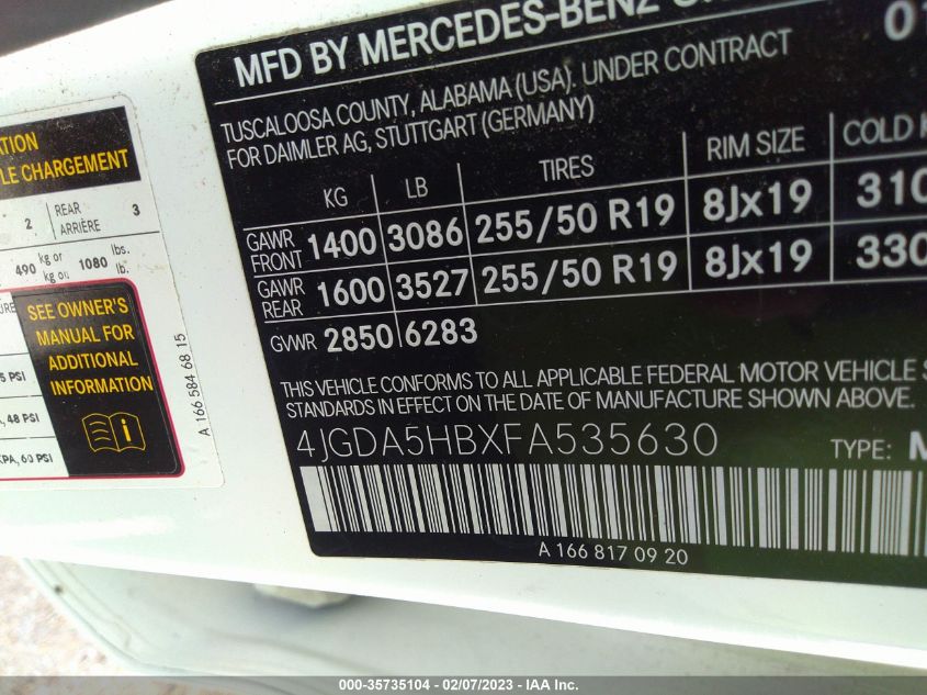 2015 MERCEDES-BENZ M-CLASS ML 350 - 4JGDA5HBXFA535630