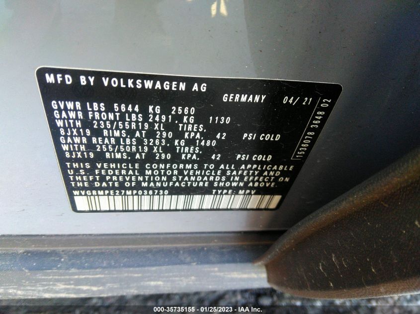 2021 VOLKSWAGEN ID.4 PRO WVGRMPE27MP036730