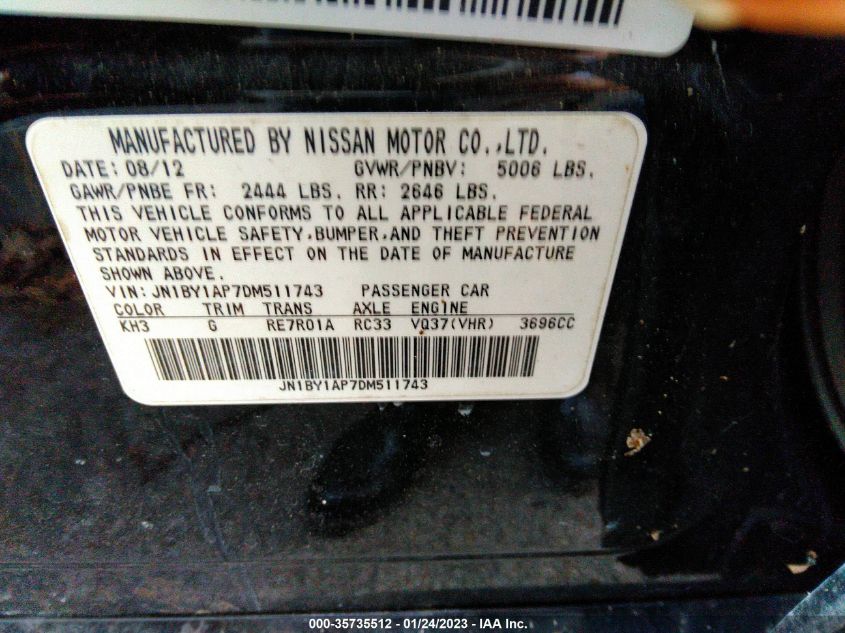 2013 INFINITI M37 JN1BY1AP7DM511743
