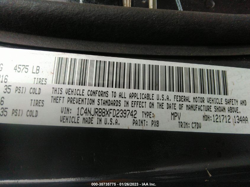 2015 JEEP PATRIOT SPORT - 1C4NJRBBXFD239742