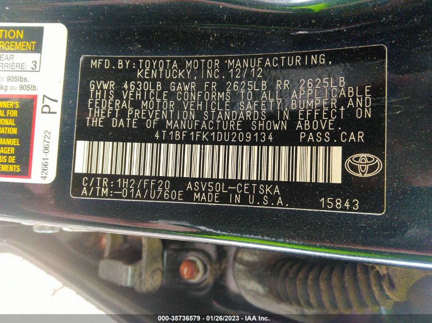 2013 TOYOTA CAMRY SE 4T1BF1FK1DU209134