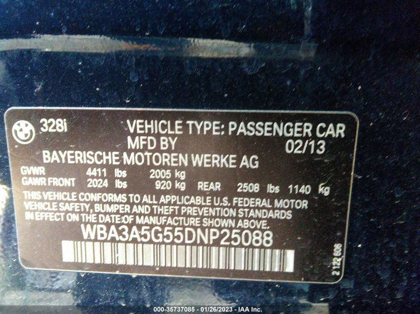 VIN WBA3A5G55DNP25088 2013 BMW 3 SERIES no.9