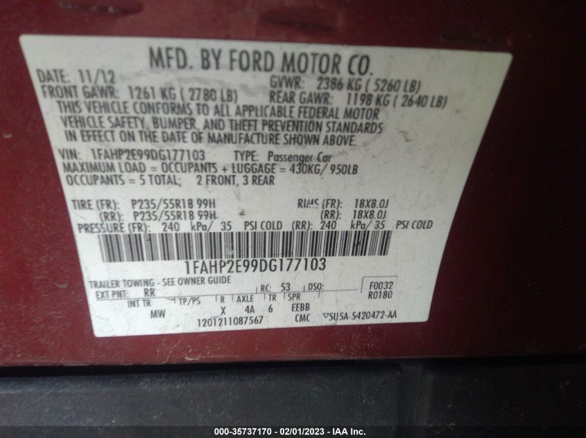 2013 FORD TAURUS SEL - 1FAHP2E99DG177103