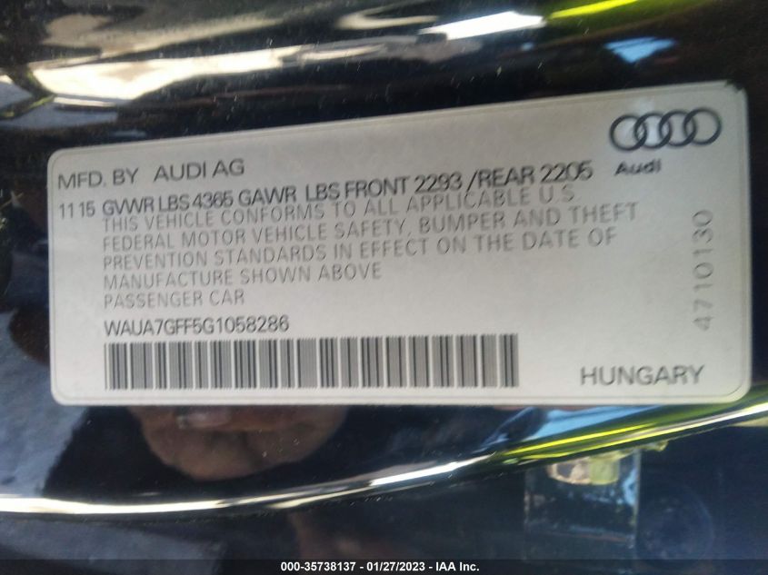 2016 AUDI A3 1.8T PREMIUM - WAUA7GFF5G1058286