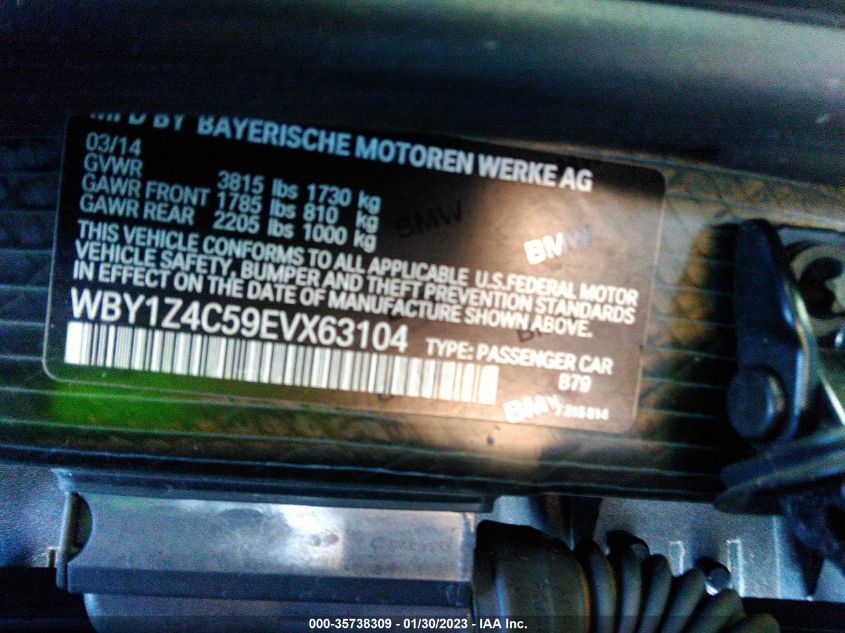 2014 BMW I3 WBY1Z4C59EVX63104