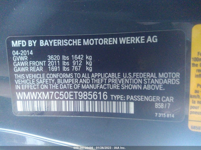 2014 MINI COOPER HARDTOP S WMWXM7C50ET985616