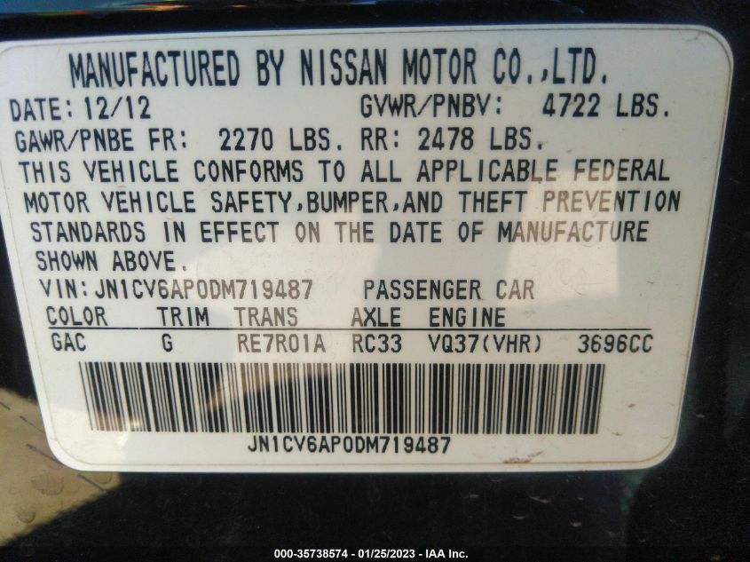2013 INFINITI G37 SEDAN JOURNEY JN1CV6AP0DM719487