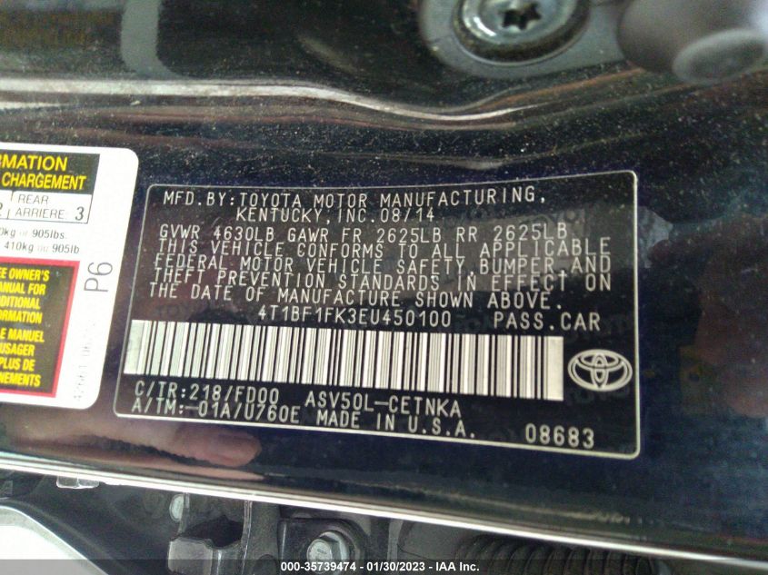 VIN 4T1BF1FK3EU450100 2014 TOYOTA CAMRY no.9