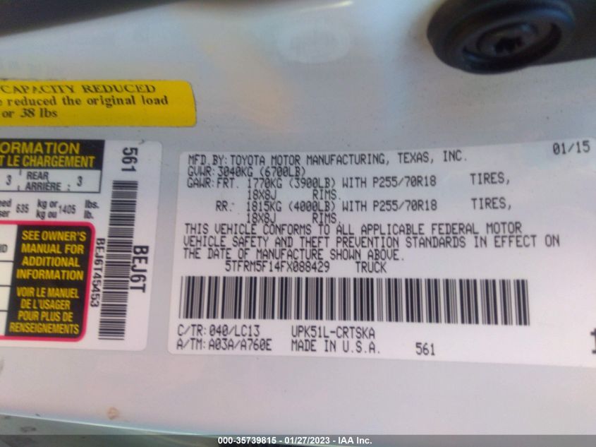 2015 TOYOTA TUNDRA 2WD TRUCK SR/SR5 - 5TFRM5F14FX088429