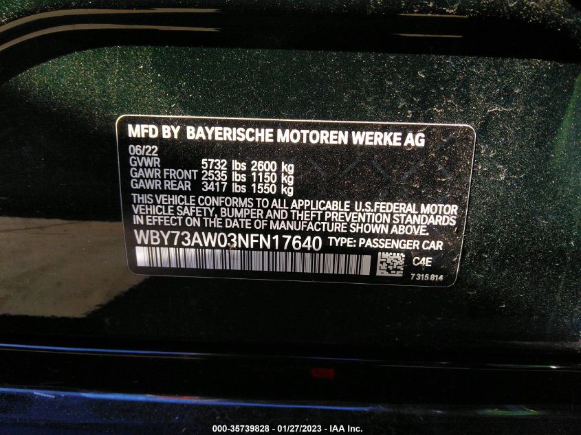 2022 BMW I4 EDRIVE40 WBY73AW03NFN17640