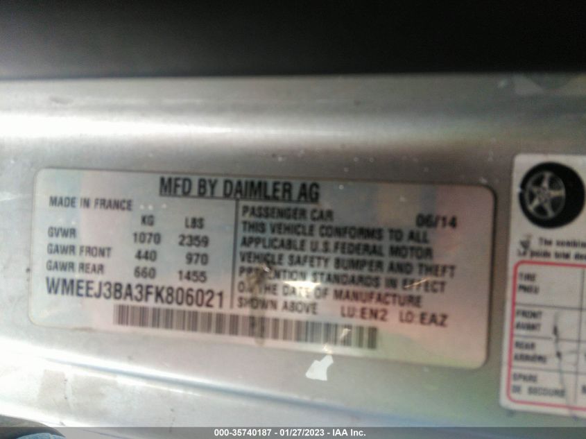 2015 SMART FORTWO PASSION/PURE WMEEJ3BA3FK806021