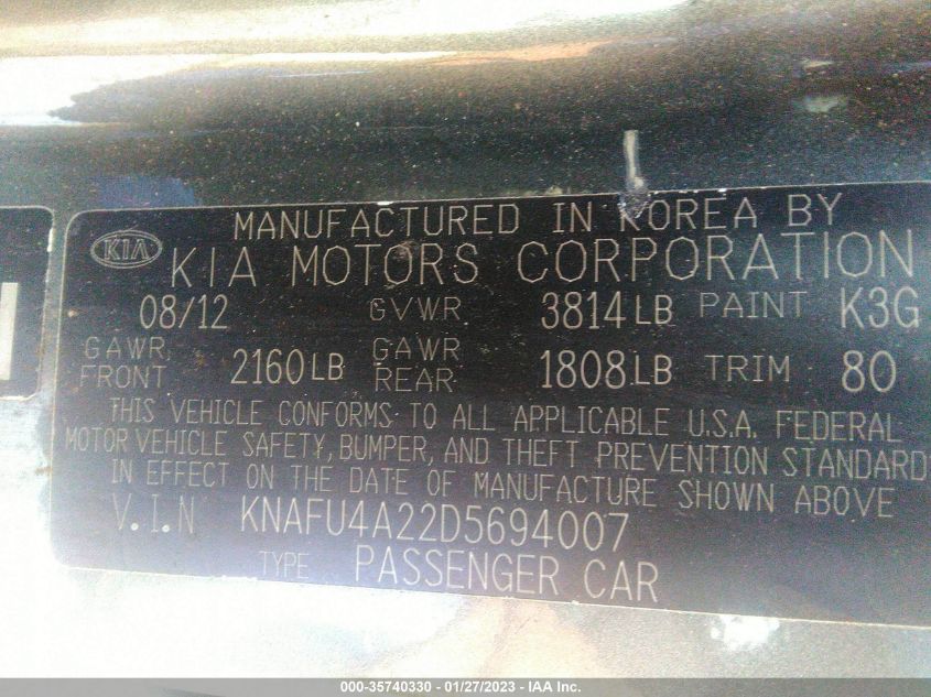 2013 KIA FORTE EX - KNAFU4A22D5694007