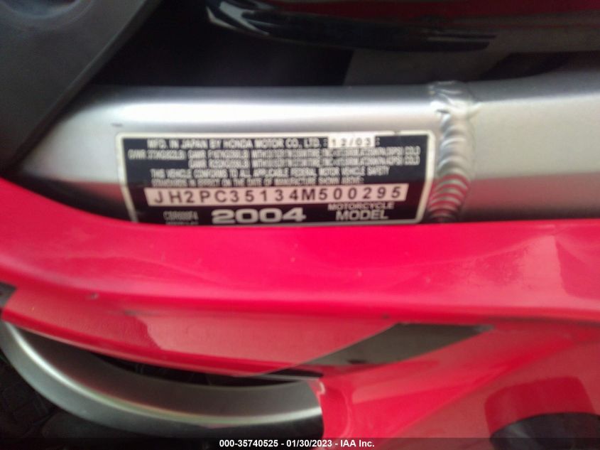 2004 HONDA CBR600 F4 JH2PC35134M500295