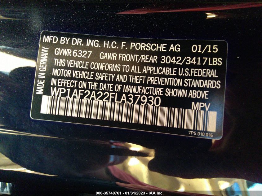 2015 PORSCHE CAYENNE DIESEL WP1AF2A22FLA37930