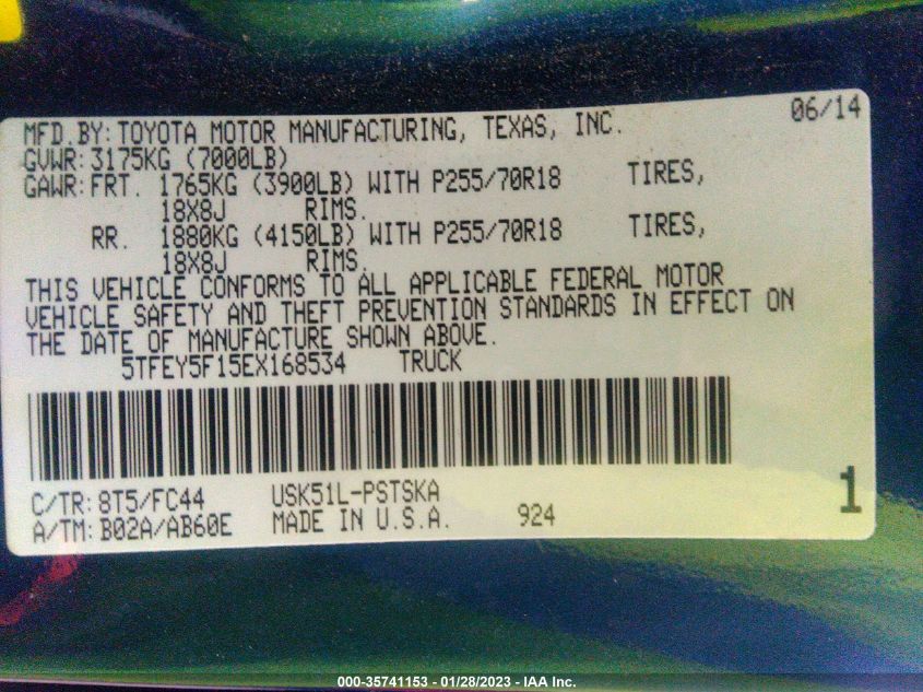 2014 TOYOTA TUNDRA 2WD TRUCK SR5 - 5TFEY5F15EX168534