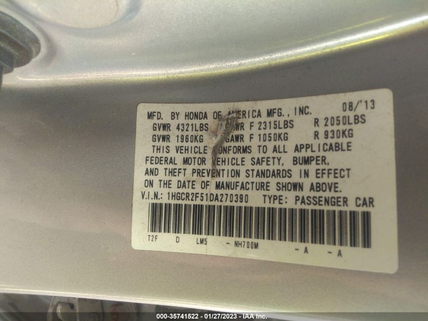2013 HONDA ACCORD SPORT - 1HGCR2F51DA270390
