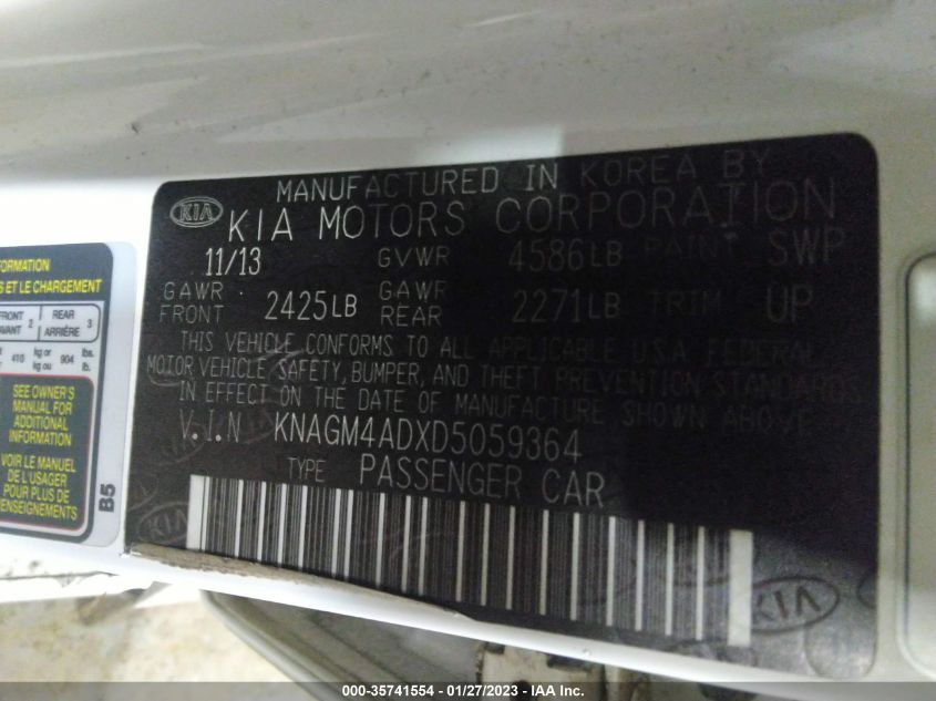 2013 KIA OPTIMA HYBRID EX - KNAGM4ADXD5059364