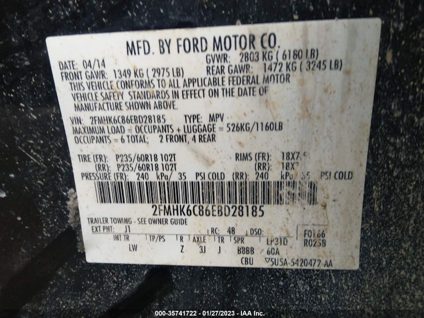 2014 FORD FLEX SEL 2FMHK6C86EBD28185