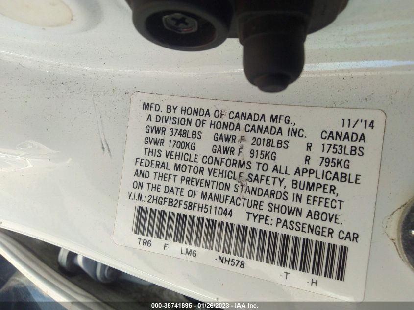 2015 HONDA CIVIC SEDAN LX 2HGFB2F58FH511044