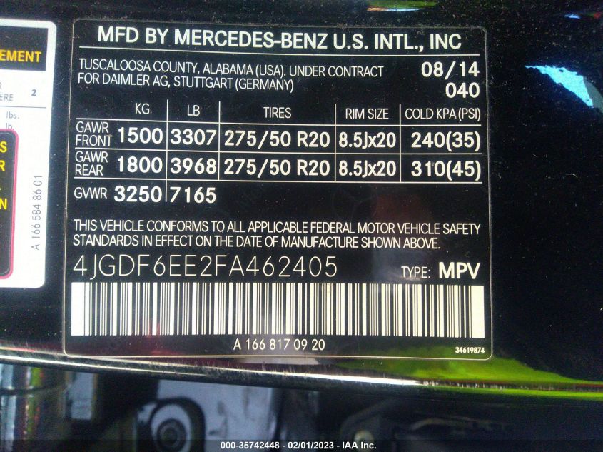 2015 MERCEDES-BENZ GL-CLASS GL 450 4JGDF6EE2FA462405