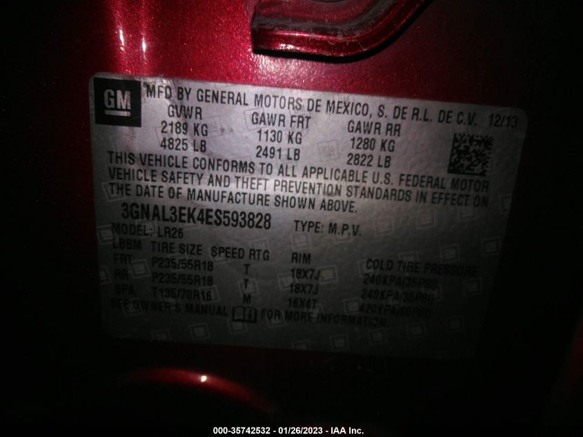 2014 CHEVROLET CAPTIVA SPORT FLEET LT 3GNAL3EK4ES593828
