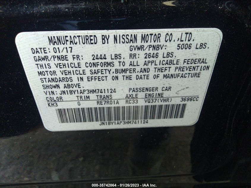 2017 INFINITI Q70 3.7 JN1BY1AP3HM741124