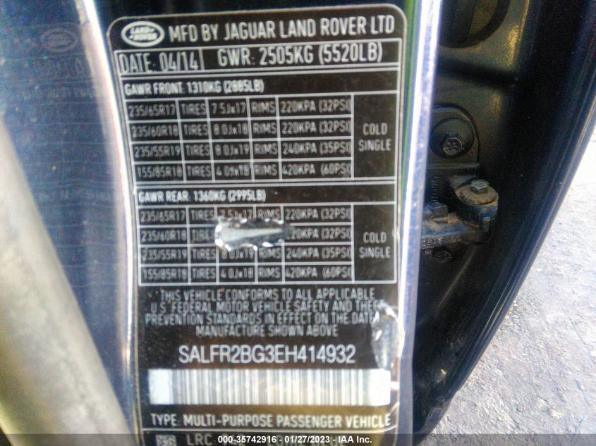 2014 LAND ROVER LR2 - SALFR2BG3EH414932