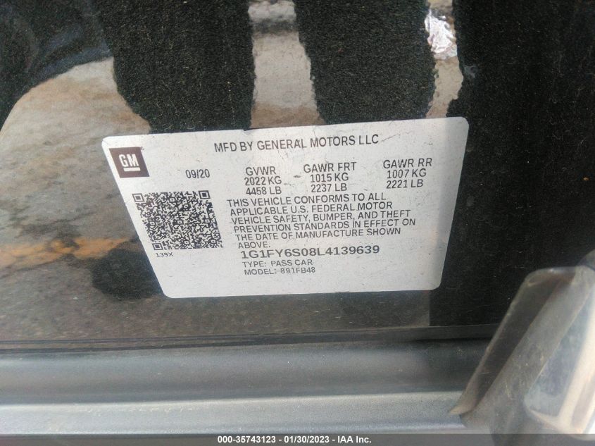 2020 CHEVROLET BOLT EV LT - 1G1FY6S08L4139639