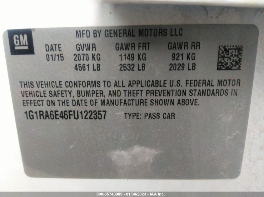 2015 CHEVROLET VOLT - 1G1RA6E46FU122357