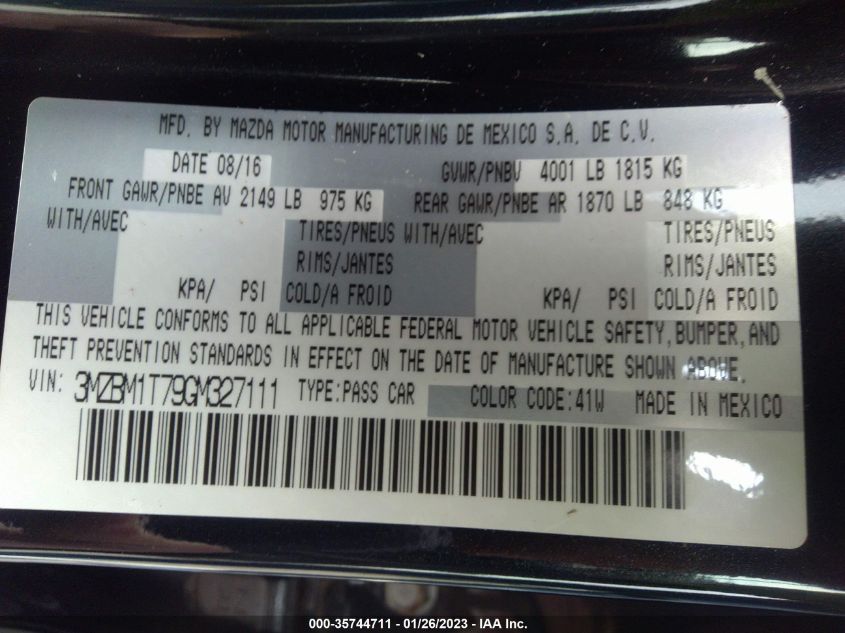 2016 MAZDA 3 SPORT 3MZBM1T79GM32711
