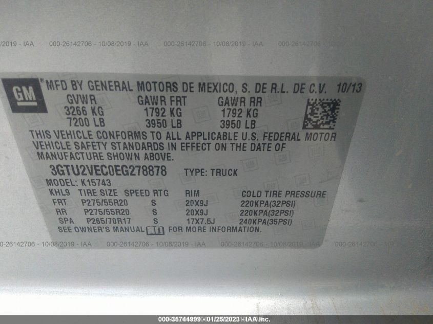 2014 GMC SIERRA 1500 SLT 3GTU2VEC0EG278878
