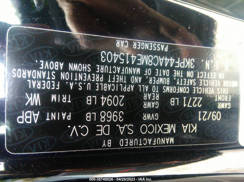 VIN 3KPF44AC8ME415403 2021 KIA FORTE GT