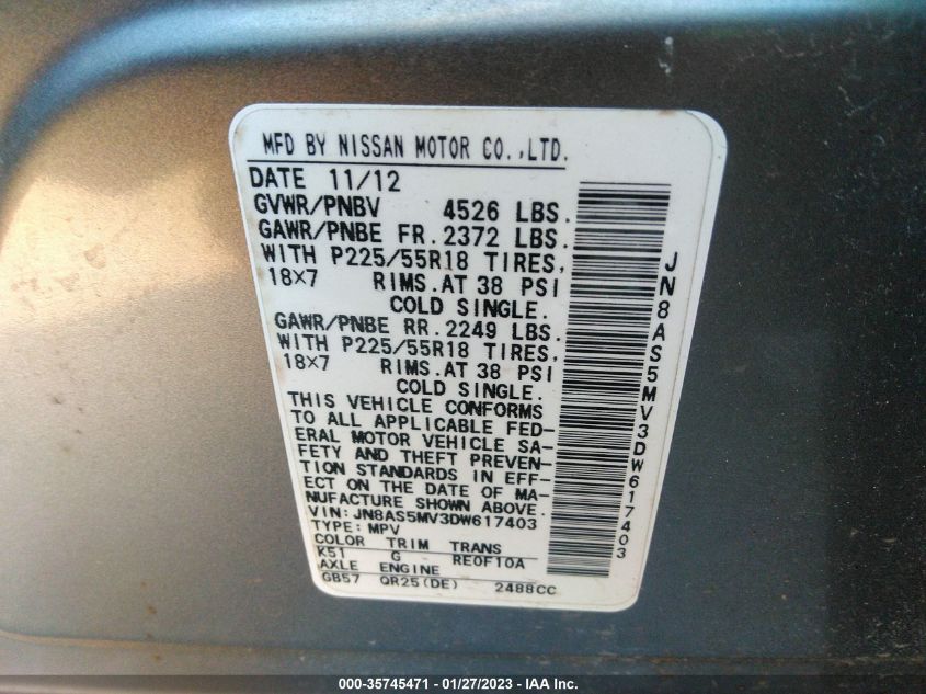 2013 NISSAN ROGUE SL - JN8AS5MV3DW617403