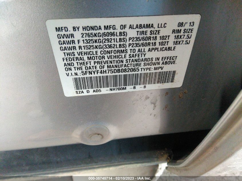 2013 HONDA PILOT EX-L - 5FNYF4H75DB082065