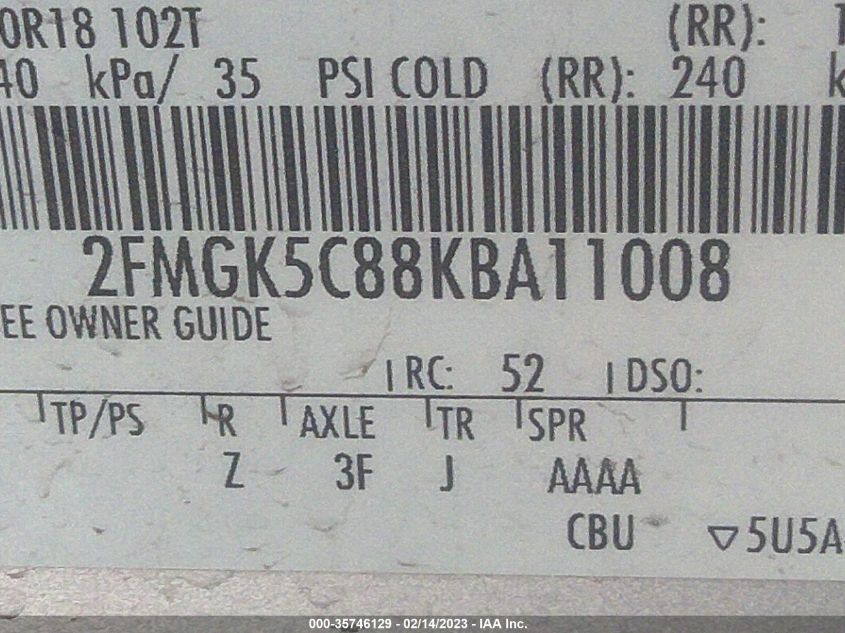 2019 FORD FLEX SEL 2FMGK5C88KBA11008