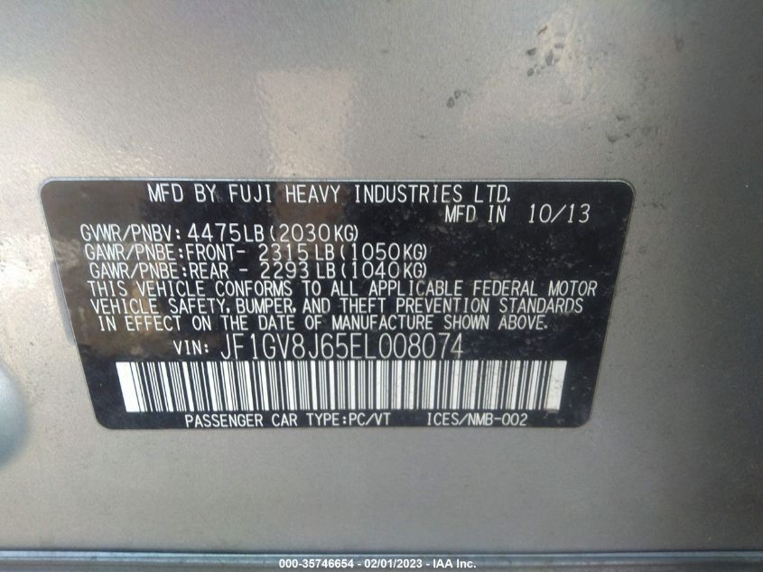 2014 SUBARU IMPREZA SEDAN WRX WRX STI JF1GV8J65EL008074