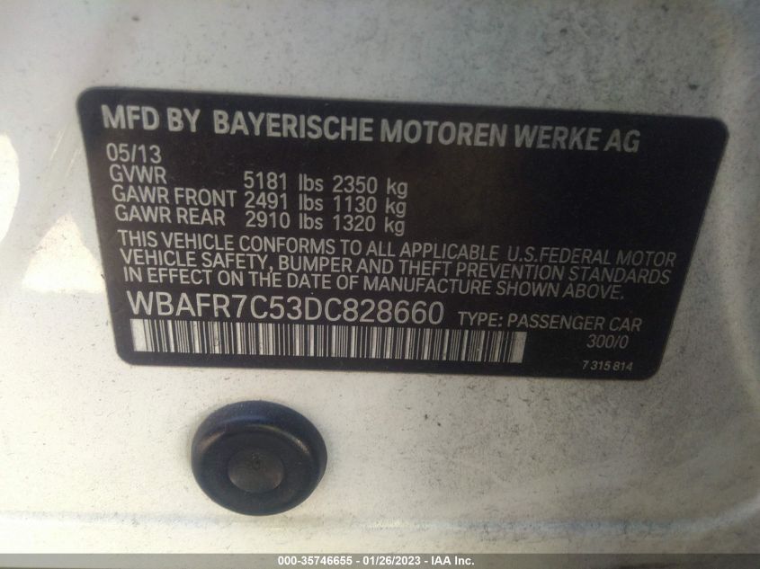 2013 BMW 5 SERIES 535I - WBAFR7C53DC828660