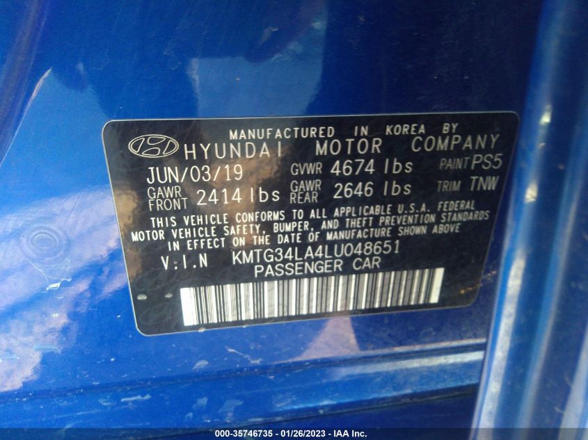 VIN KMTG34LA4LU048651 2020 GENESIS G70 2.0T