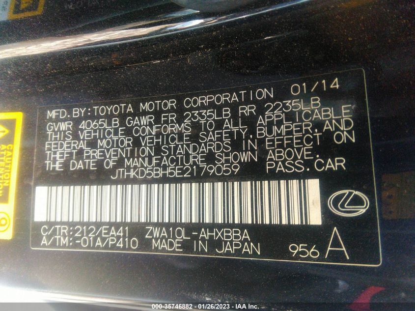 2014 LEXUS CT 200H HYBRID - JTHKD5BH5E2179059