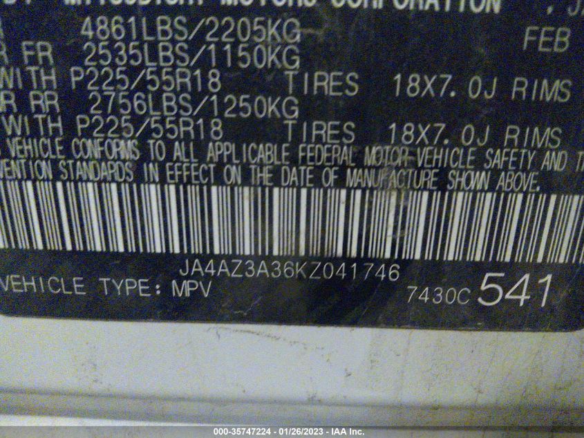 VIN JA4AZ3A36KZ041746 2019 MITSUBISHI OUTLANDER no.9