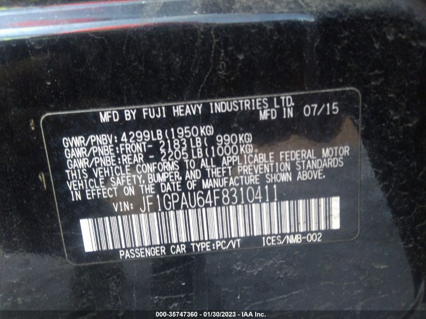 2015 SUBARU IMPREZA WAGON 2.0I SPORT PREMIUM - JF1GPAU64F8310411