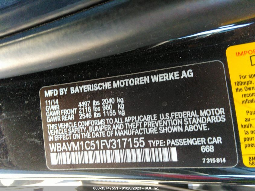 2015 BMW X1 SDRIVE28I - WBAVM1C51FV317155