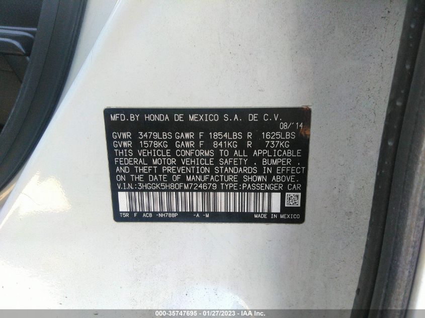 2015 HONDA FIT EX-L/EX 3HGGK5H80FM724679